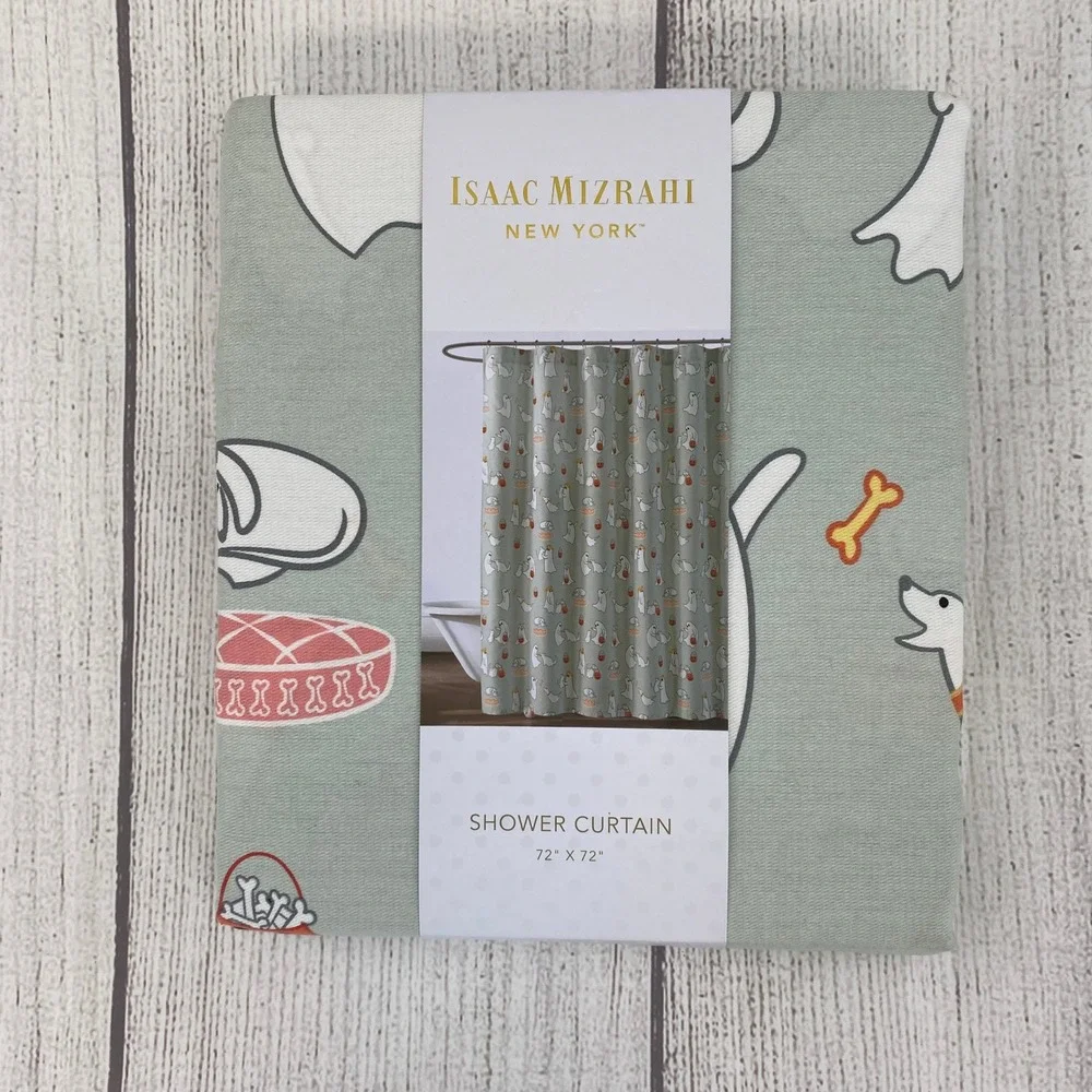 Isaac Mizrahi Shower Curtain Sage Green Halloween Ghost Dog Puppy Spooky Fall